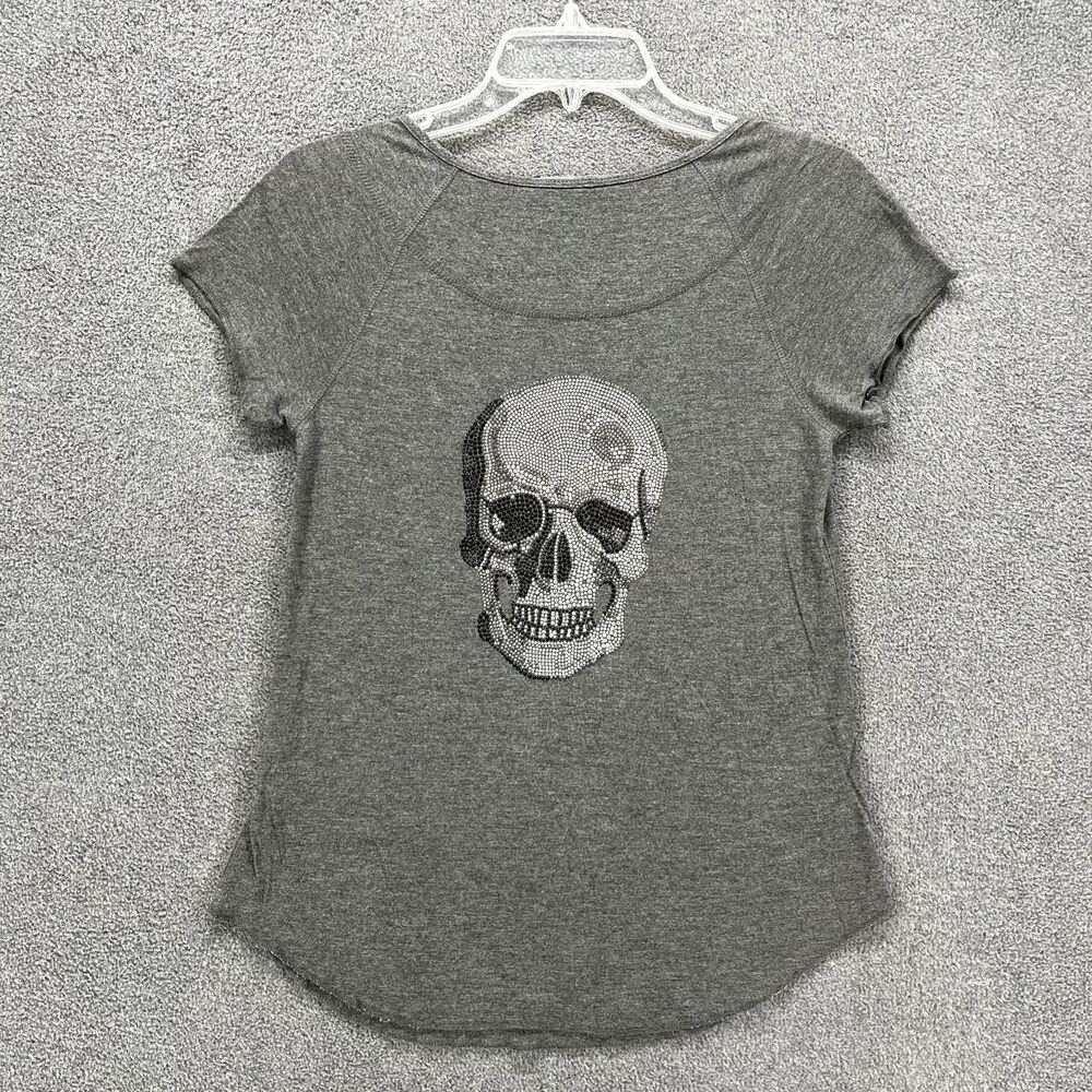 Haute Hippie 5F Bergdorf Goodman Top Womens Small Gray Tee Skull scoop neck